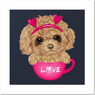 Poodle sitting inside cup Posters and Art